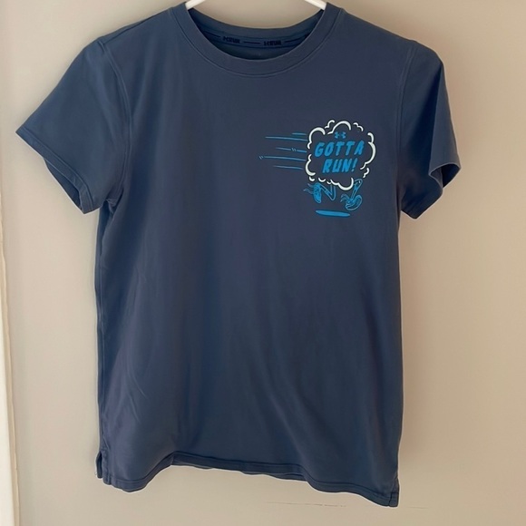 Under Armour Women Funny Running T-Shirt Blue Front Back Design Reflective S - Picture 1 of 5